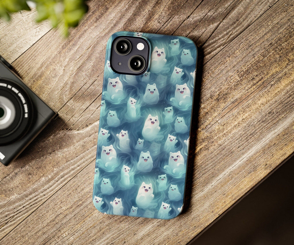 Ghost Cats Halloween iPhone Case 14 13 12 11 Pro XR, Kawaii Cute Hard Tough Cover, Cat Lover Gift