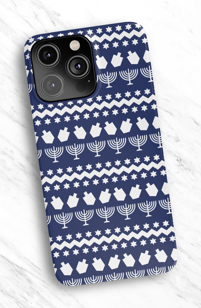 Jewish Hanukkah iPhone Case 14 13 12 11 Pro XR, Star of David Menorah Dreidel Protective Cover Case
