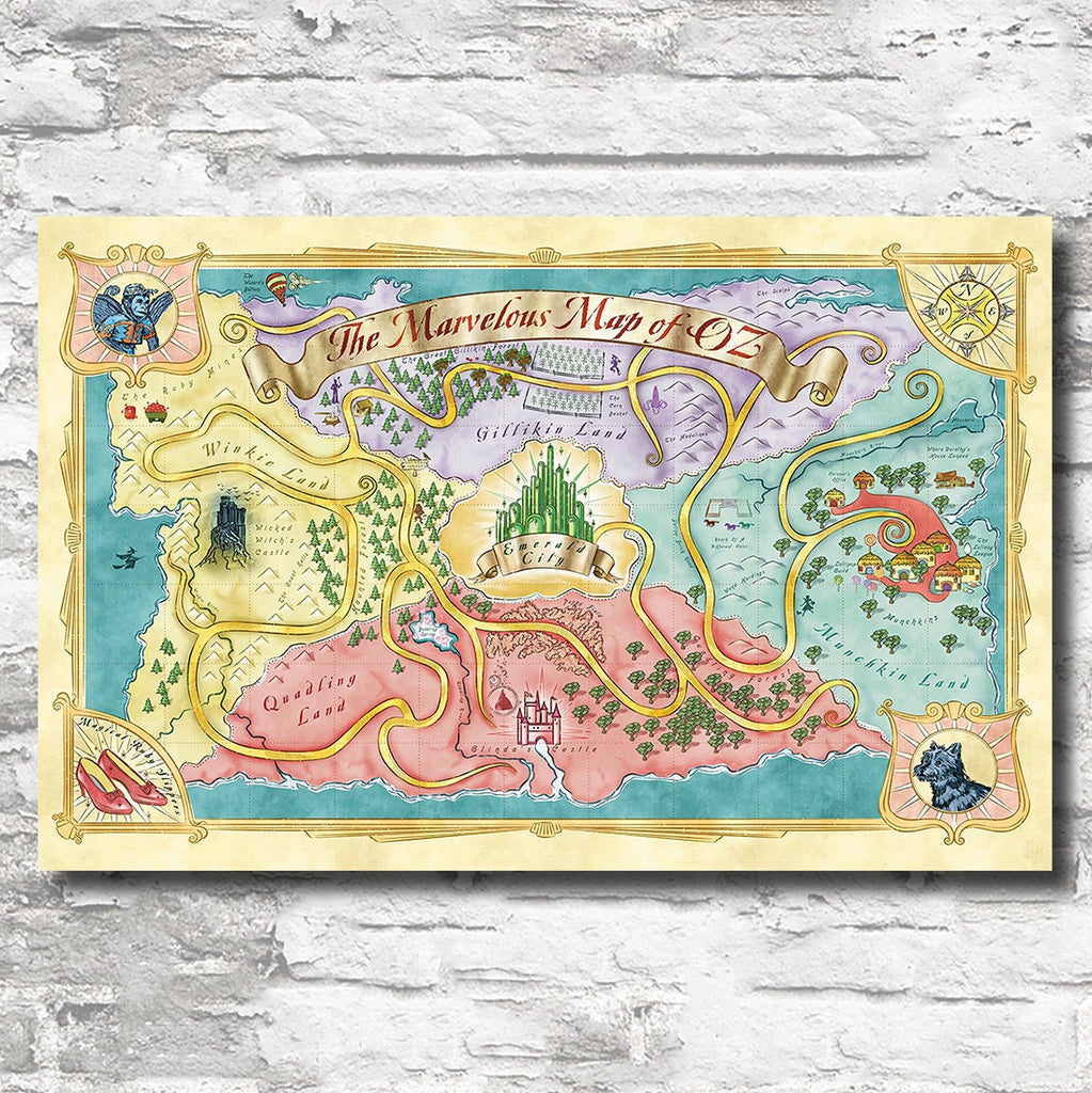 Land of Oz Map from The Wizard of Oz Illustration Art Print Wall Art Wicked Magic Gift Fantasy Home Decor