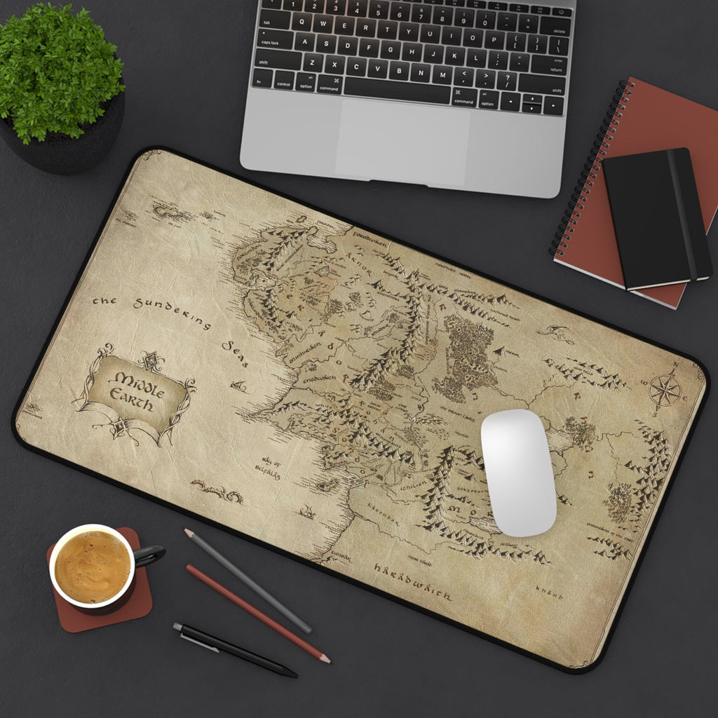 Lord of the Rings Middle Earth Map Desk Mat, LOTR Mouse Pad, Tolkien Gifts, Fantasy Home Office Decor