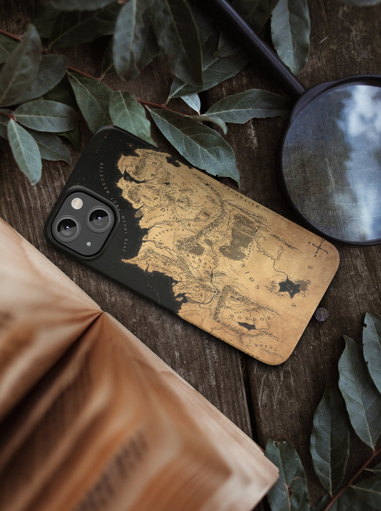 Lord of the Rings Middle Earth iPhone Case 14 13 12 11 Pro XR, LOTR Map Hard Tough Cover, Tolkien Fantasy Gift