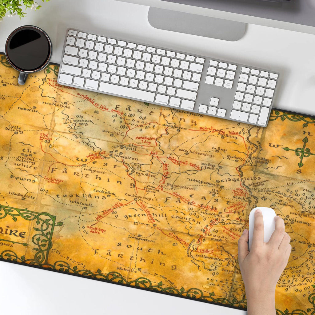 Lord of the Rings Shire Map Desk Mat, Middle Earth Mouse Pad, LOTR Tolkien Gifts, Hobbiton Fantasy Home Office Decor