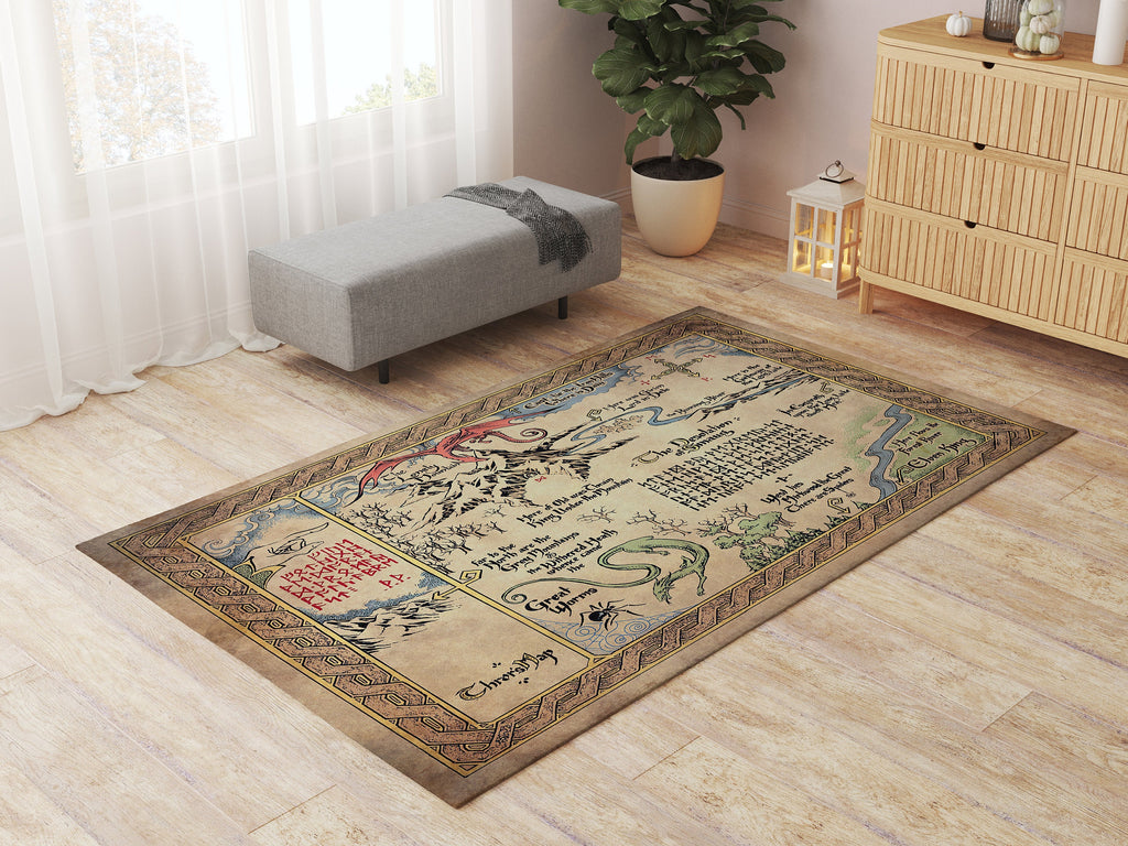 Thorin's Map Hobbit Area Rug, Lord of the Rings Middle Earth LOTR Carpet Rug, Tolkien Decorative Rug Gift, Fantasy Home Decor