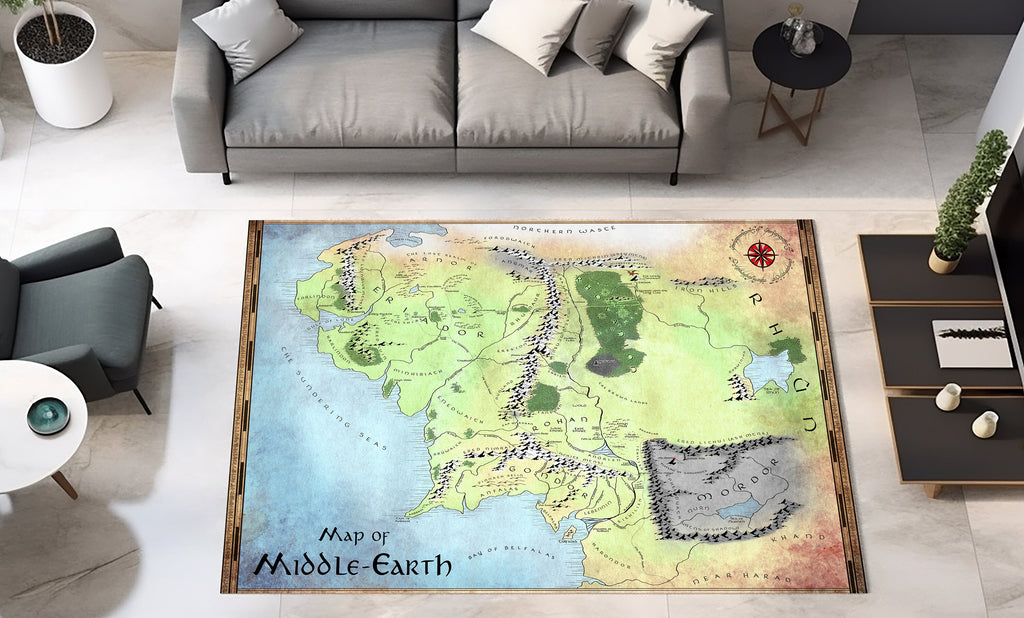 Lord of the Rings Middle Earth Map Area Rug, LOTR Decorative Carpet Rug, Tolkien Gift Fantasy Home Decor