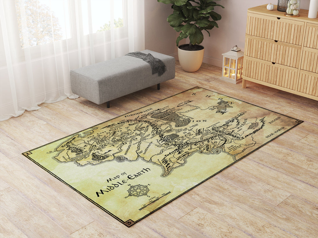 Lord of the Rings Middle Earth Map Area Rug, LOTR Decorative Carpet Rug, Tolkien Gift Fantasy Home Decor