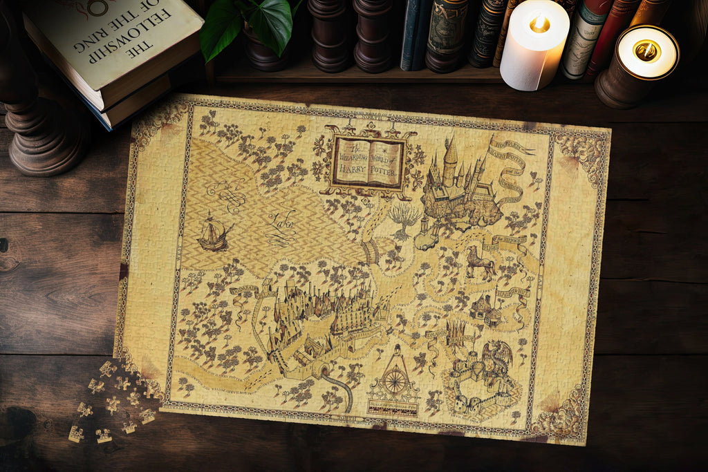 Wizarding World Map Jigsaw Puzzle, Wizard School Game, Harry Magic Potter Fantasy Gift (110, 252, 500, or 1014 pieces)