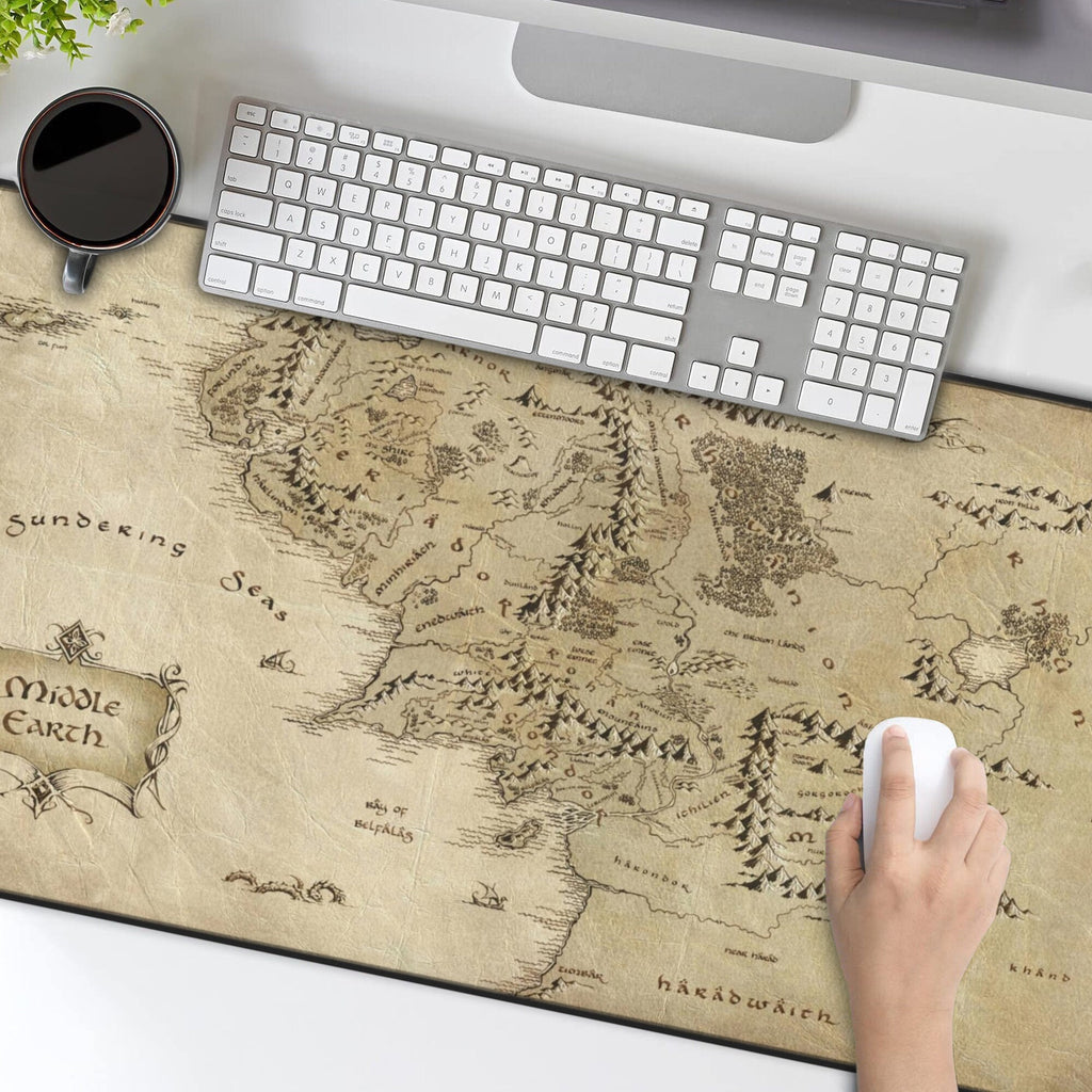 Lord of the Rings Middle Earth Map Desk Mat, LOTR Mouse Pad, Tolkien Gifts, Fantasy Home Office Decor