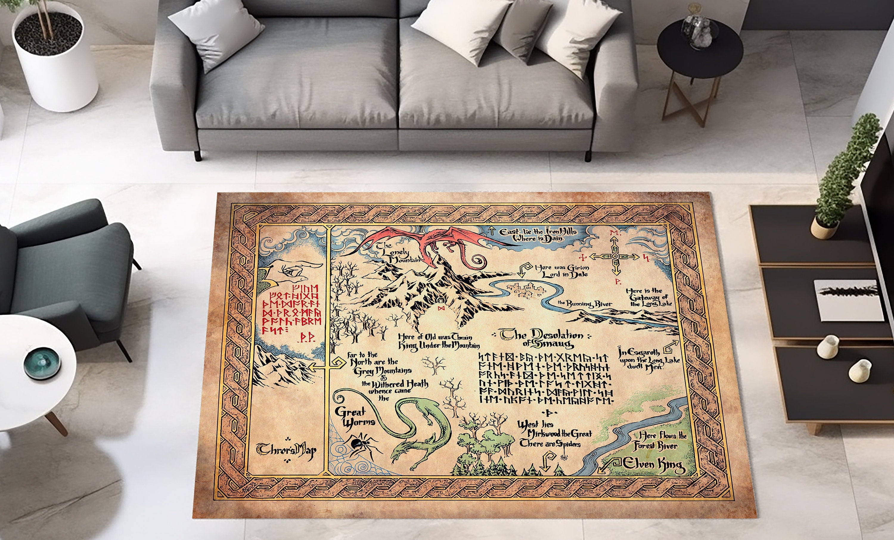 Thorin's Map Hobbit Area Rug, Lord of the Rings Middle Earth LOTR Carp ...